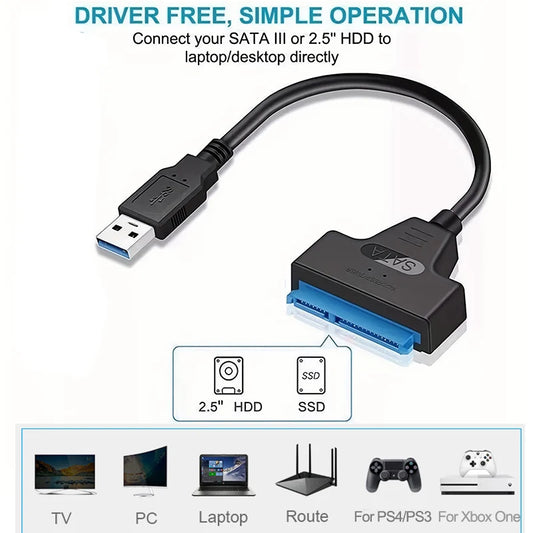 High-Speed USB 3.0 to SATA Cable for 2.5 Inch External HDD/SSD Hard Drives Transfer Data Up to 5Gbps Type-C to SATA For PS4/PS3