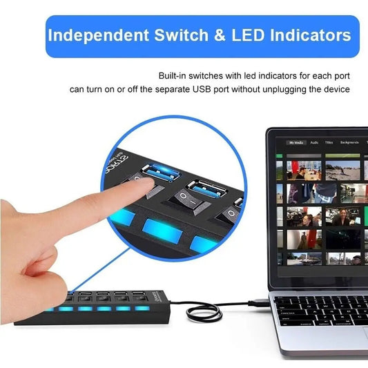 USB Hub 7-in-1 Adapter Multi Ports Use Power Adapter Extensor USB 2.0 PC Computer Accessories Switch USB for Pc Usb Port Laptop